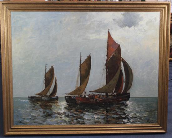 Futini (Italian School), oil  Fishing boats at sea(-)